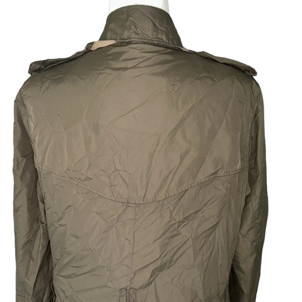 Burberry Peasdale Brown Tan Nylon Double Breasted Gold Button Trench Jacket - 8